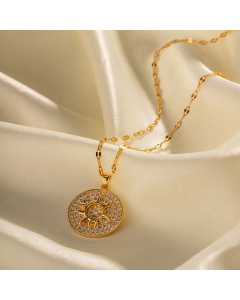 INS Style Sun Plating Inlay Zircon Pendant Stainless Steel Necklace CA07830535