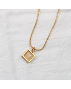 Fashion Square Polishing Opal Pendent Titanium Steel Necklace CA07830536