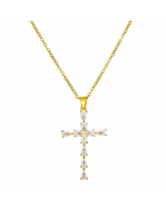 Full Diamond Cross Pendent Stainless Steel 18K Necklace CA07830537