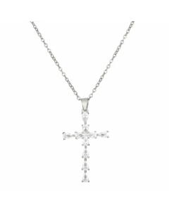 Full Diamond Cross Pendent Stainless Steel 18K Necklace CA07830537