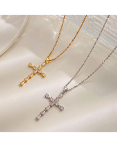 Full Diamond Cross Pendent Stainless Steel 18K Necklace CA07830537