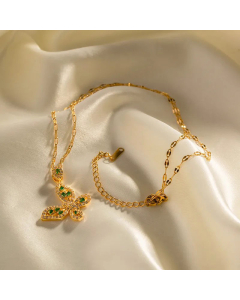 INS Style Butterfly Plating Inlay Zircon Pendant Stainless Steel Necklace CA07830539