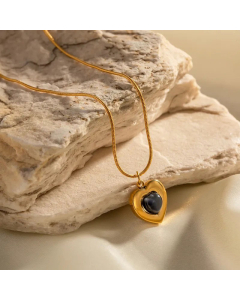 Minimalism Heart Shape Inlay Opal Pendant Stainless Steel Plating Necklace CA07830540