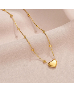 Heart Shape Pendent Plating Beads Chain Titanium Steel Necklace CA07830541-Gold Color
