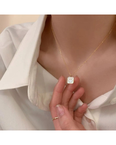 Cute Square Smiley Face Inlaid Shell Shell Pendent Titanium Steel Plating Necklace CA07830542