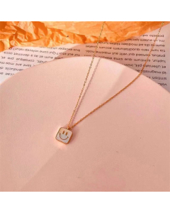Cute Square Smiley Face Inlaid Shell Shell Pendent Titanium Steel Plating Necklace CA07830542
