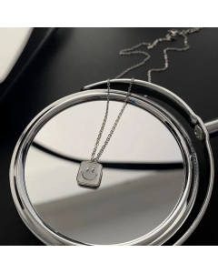 Cute Square Smiley Face Inlaid Shell Shell Pendent Titanium Steel Plating Necklace CA07830542