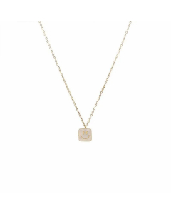 Cute Square Smiley Face Inlaid Shell Shell Pendent Titanium Steel Plating Necklace CA07830542