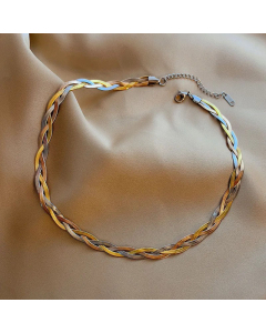 Three-Strand Woven Crisscross Chain like Flat Snake Necklace Titanium Steel Plating Braid Necklace CA07830544