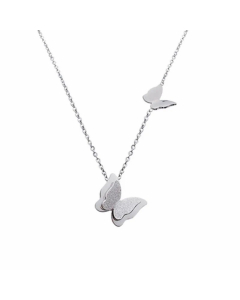 Elegant Double Butterfly Pendent Titanium Steel Plating Necklace CA07830548
