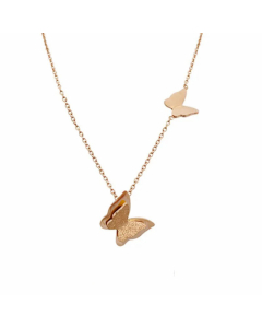 Elegant Double Butterfly Pendent Titanium Steel Plating Necklace CA07830548