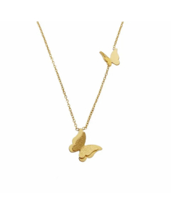 Elegant Double Butterfly Pendent Titanium Steel Plating Necklace CA07830548