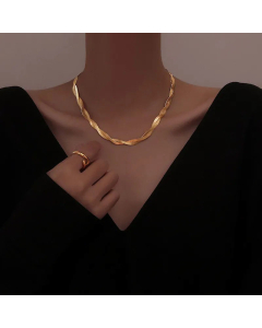 Two-Strand Woven Crisscross Chain like Flat Snake Necklace Titanium Steel Plating Braid Necklace CA07830549