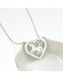 Cute Heart Shape Unicorn Pendant Stainless Steel Hollow Out Necklace CA07830550