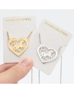 Cute Heart Shape Unicorn Pendant Stainless Steel Hollow Out Necklace CA07830550