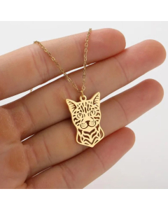 Hollow Out Cat Pendent Titanium Steel Plating Necklace CA07830552