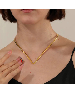 Glam Vintage Style Fashion V Shape Plating Choker Stainless Steel Necklace CA07830553