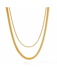 Plain Mutil-Layered Snake Chain Stainless Steel Titanium Steel Plating Necklace CA07830558-Gold Color-01