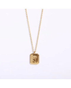 Minimalism Flower Rectangle Stainless Steel Plating Pendant Necklace CA07830561