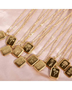 Minimalism Flower Rectangle Stainless Steel Plating Pendant Necklace CA07830561