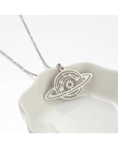 Minimalism Heart Shape Planet Pendent Stainless Steel Titanium Steel Irregular Plating Necklace CA07830566-Steel Color-01