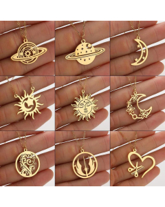 Minimalism Heart Shape Planet Pendent Stainless Steel Titanium Steel Irregular Plating Necklace CA07830566