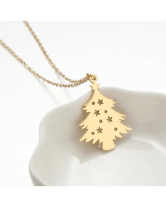 Fashion Christmas Tree Pendant Stainless Steel Plating Necklace CA07830567