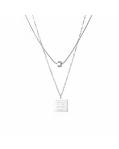 Double Layered Letter Square Pendent Titanium Steel Plating Necklace CA07830574
