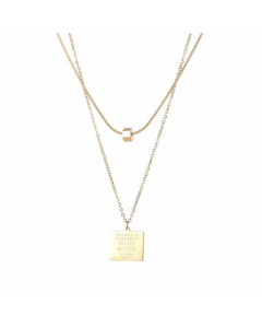 Double Layered Letter Square Pendent Titanium Steel Plating Necklace CA07830574