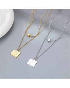 Double Layered Letter Square Pendent Titanium Steel Plating Necklace CA07830574
