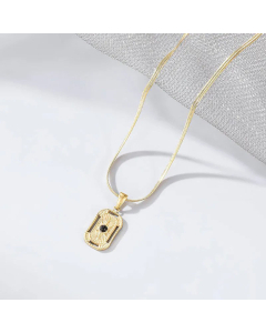 Retro Rectangle Inlay Turquoise Pendant Titanium Steel Necklace CA07830577