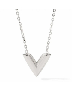 Fashion Solid Color Letter V Pendent Stainless Steel Plating Necklace CA07830578