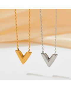 Fashion Solid Color Letter V Pendent Stainless Steel Plating Necklace CA07830578