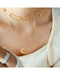 Elegant Star Moon Choker Titanium Steel Plating Necklace CA07830580