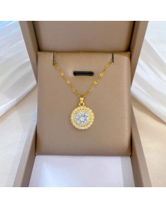 Full Diamon Round Titanium Steel Inlay Rhinestones Pendant Necklace CA07830587