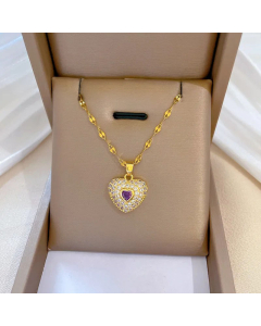 Fashion Heart Shape Inlay Zircon Pendant Titanium Steel Necklace CA07830588