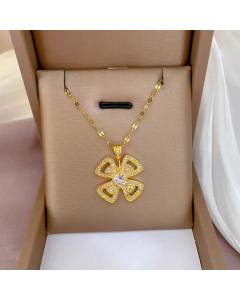 Refined Full Diamond Flower Titanium Steel Inlay Rhinestones Pendant Necklace CA07830591