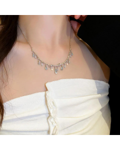Luxurious Super Flashing Water Droplets Titanium Steel Inlay Zircon Necklace CA07830608