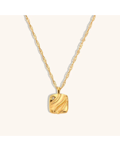 Fashion Wave Pattern Small Square Zircon Pendant Necklace Plating Stainless Steel Necklace CA07830619