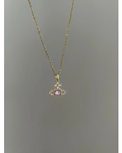 Sweet Planet Inlay Zircon Pendant Stainless Steel Plating Necklace CA07830621