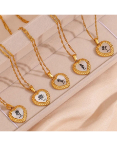 Fashion Shell Peach Heart Month Flower Pendent Stainless Steel Necklace CA07830622