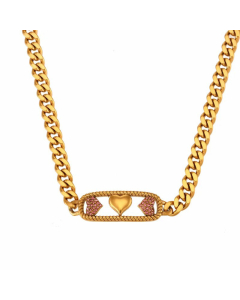 Three Peach Hearts Micro-Inlaid Hollow Brand Cuban Link Chain Stainless Steel Necklace CA07830623