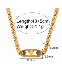 Three Peach Hearts Micro-Inlaid Hollow Brand Cuban Link Chain Stainless Steel Necklace CA07830623