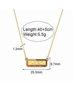 Micro-Inlaid Luck Rectangular Stainless Steel Plating Inlay Rhinestones Pendant Necklace CA07830624