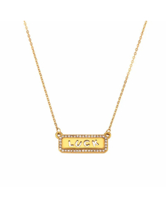 Micro-Inlaid Luck Rectangular Stainless Steel Plating Inlay Rhinestones Pendant Necklace CA07830624