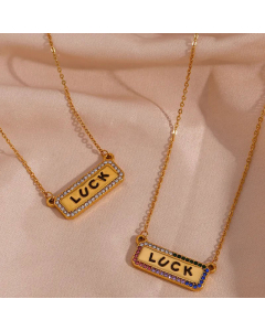 Micro-Inlaid Luck Rectangular Stainless Steel Plating Inlay Rhinestones Pendant Necklace CA07830624
