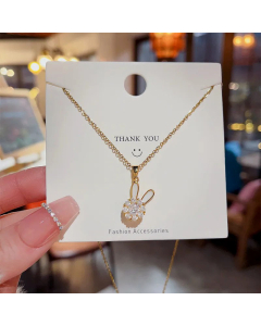Cute Rabbit Plating Zircon Pendant Titanium Steel Necklace CA07830627