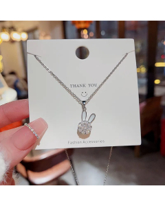 Cute Rabbit Plating Zircon Pendant Titanium Steel Necklace CA07830627