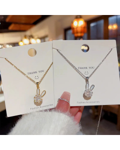 Cute Rabbit Plating Zircon Pendant Titanium Steel Necklace CA07830627