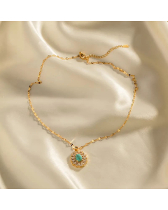 Vintage Oval Plating Inlay Turquoise Zircon Pendant Stainless Steel Necklace CA07830637